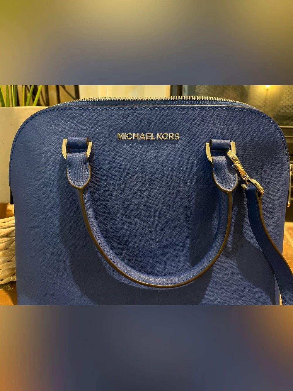 Michael Kors Blue Saffiano Dome Satchel